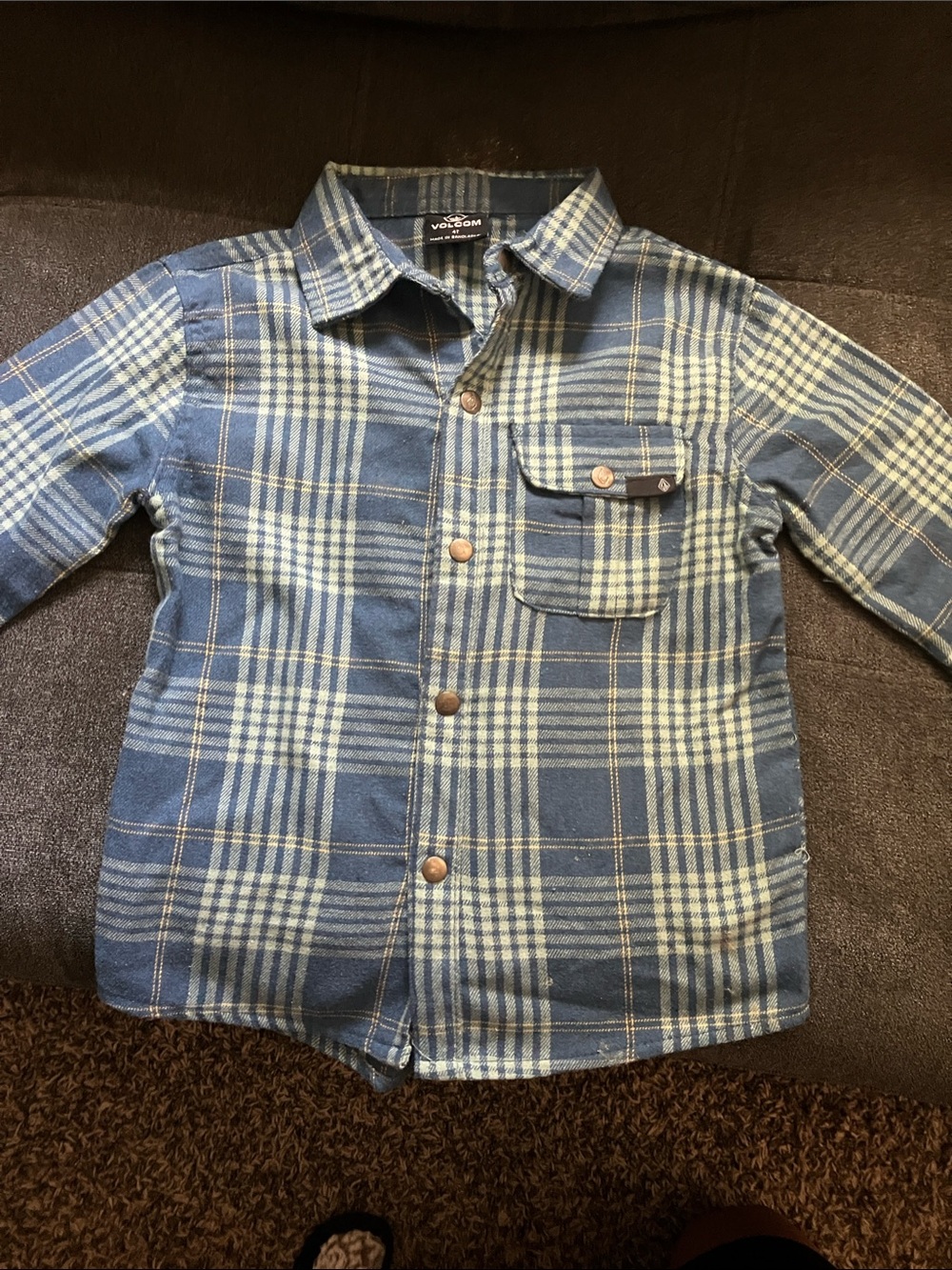 Volcom Blue and Cream Plaid Button-Down Shirt
